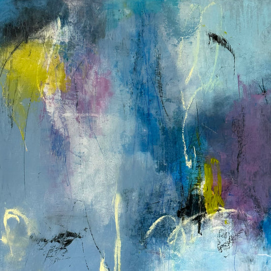 "Murmur Between Moments" Original painting 37X37X2.5 framed in walnut float frame