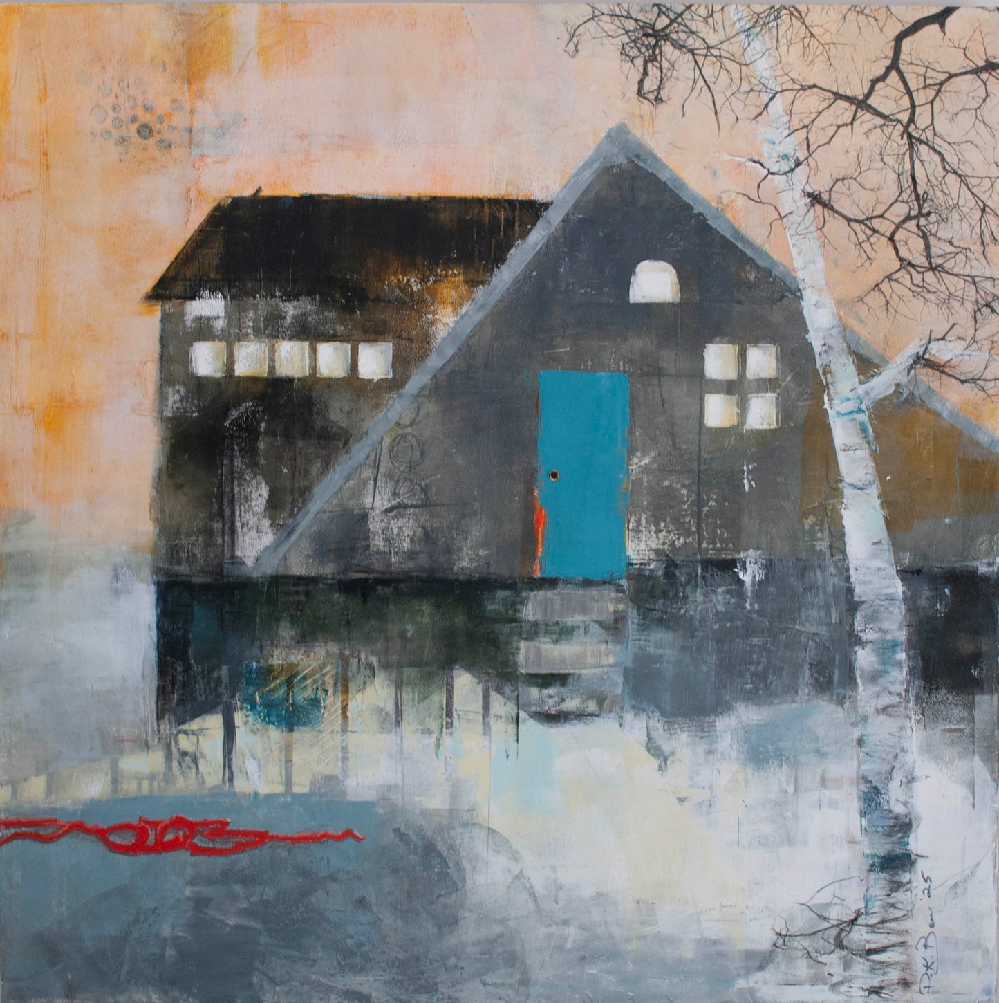 The Blue Door 30X30X1.5 on wood cradled panel ready to hang