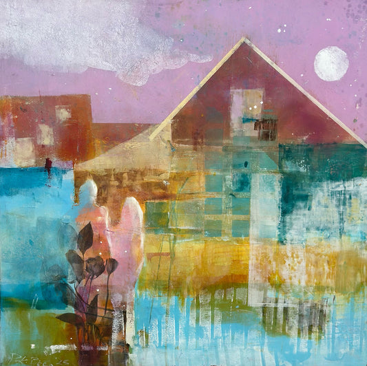 "Their Story" 20X20X2.5 - framed in blond float frame