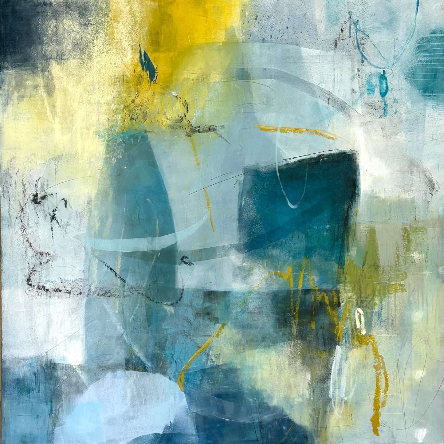"When Light Spoke" Original painting 37X37X2.5 framed in walnut float frame