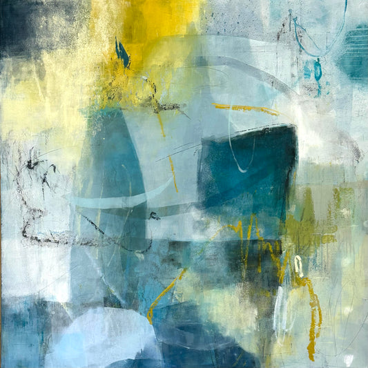 "When Light Spoke" Original painting 37X37X2.5 framed in walnut float frame