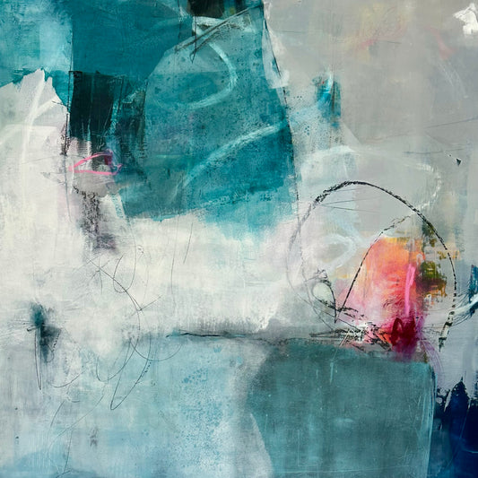"Whispering Currents" Original painting 37X37X2.5 framed in walnut float frame