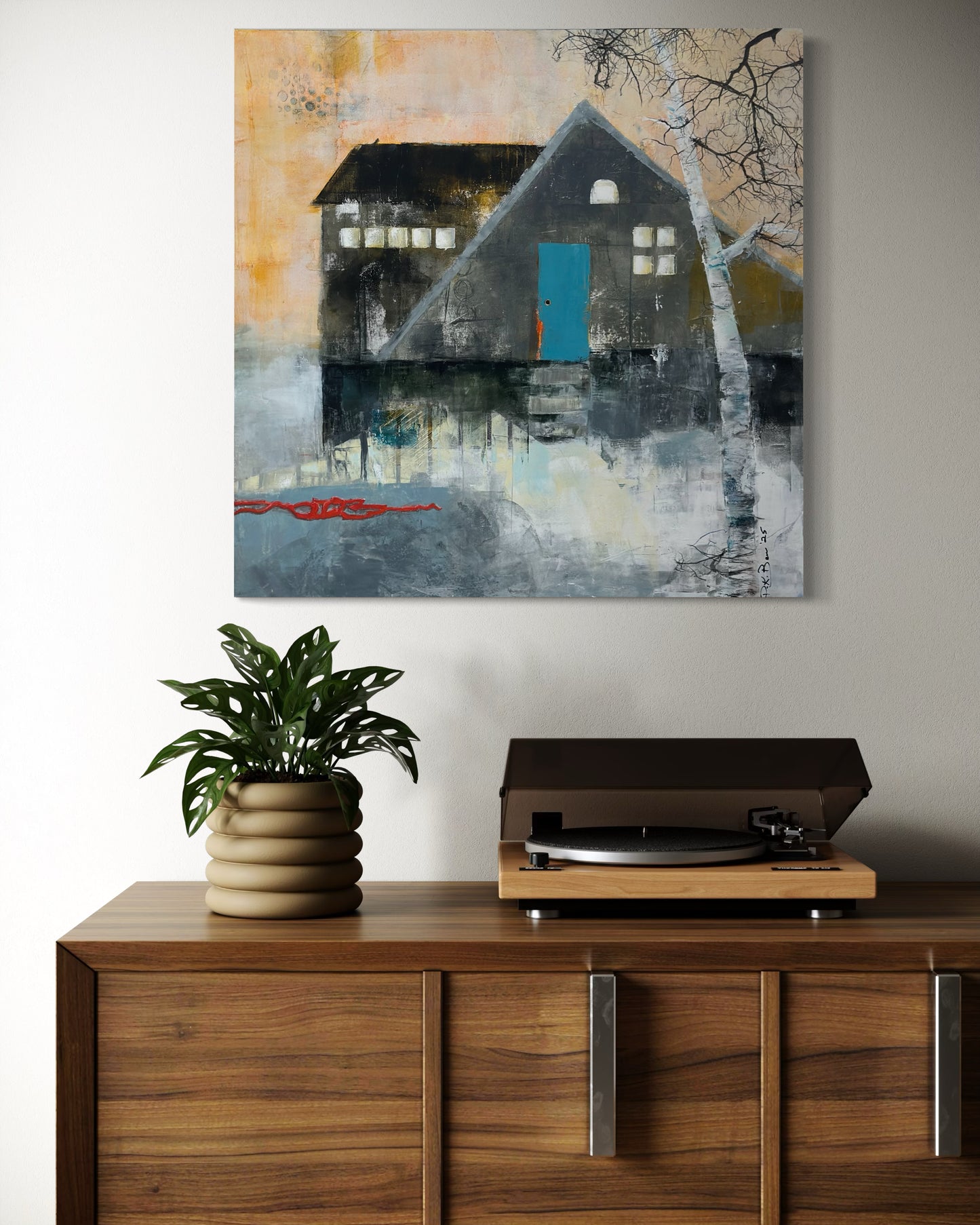 The Blue Door 30X30X1.5 on wood cradled panel ready to hang