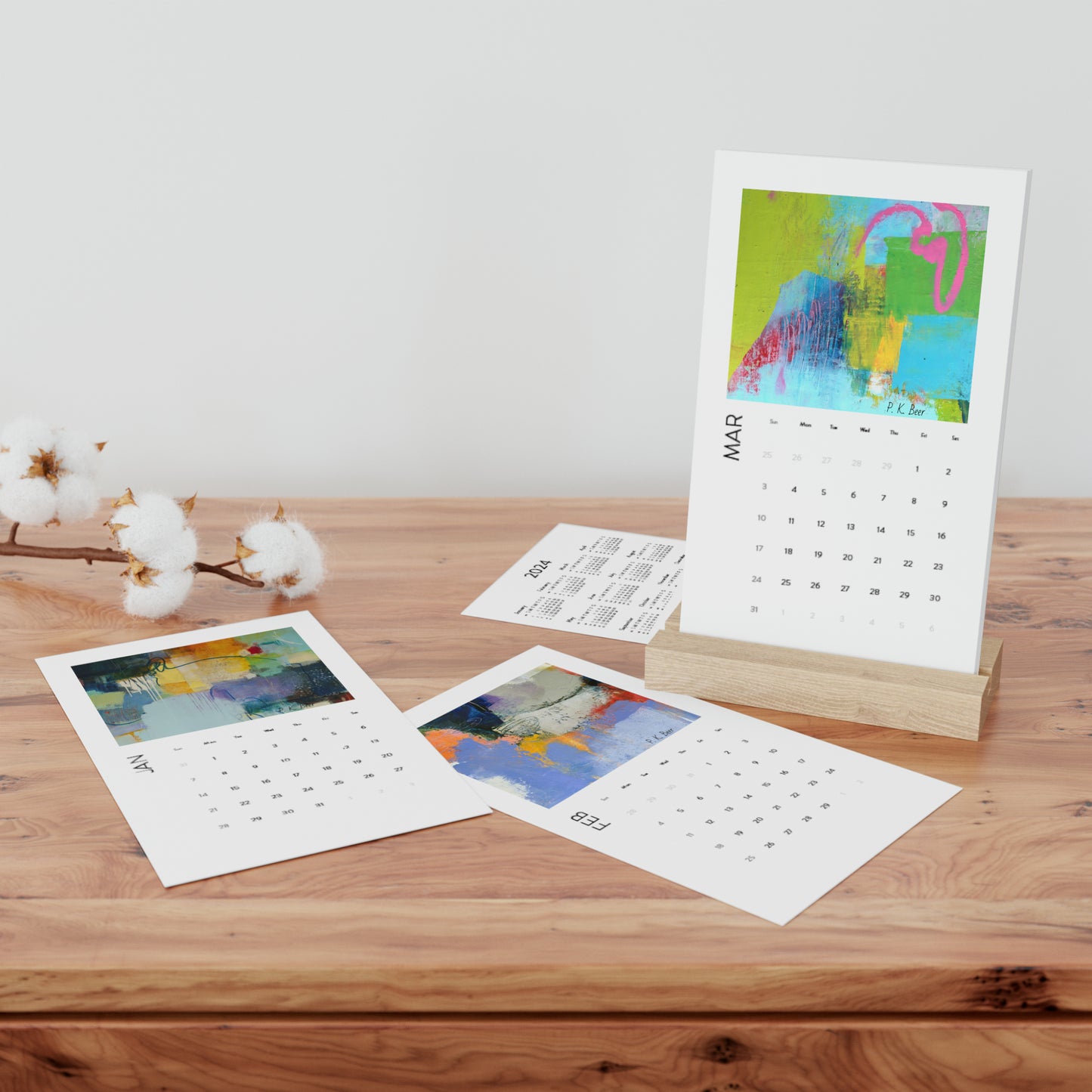 Vertical Desk Calendar 2024 (Cool Palette)