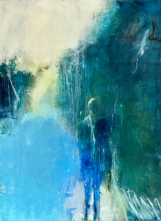 Caught in the Rain- Original Art 48x36X2 Oil Coldwax Painting