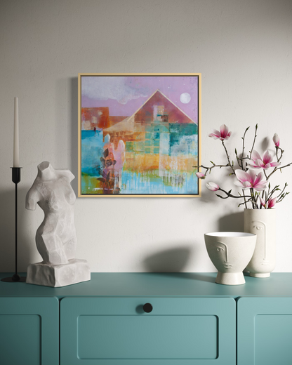 "Their Story" 20X20X2.5 - framed in blond float frame
