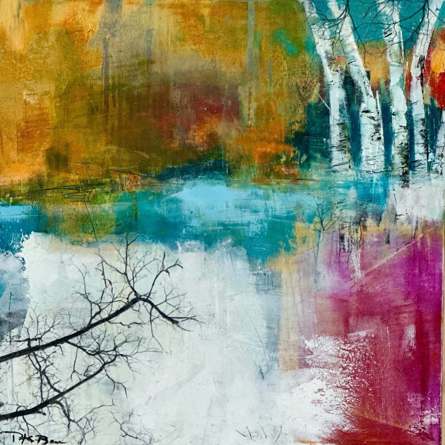 Warm Memories on a Cold Day- Original 16X16 Framed in Blond