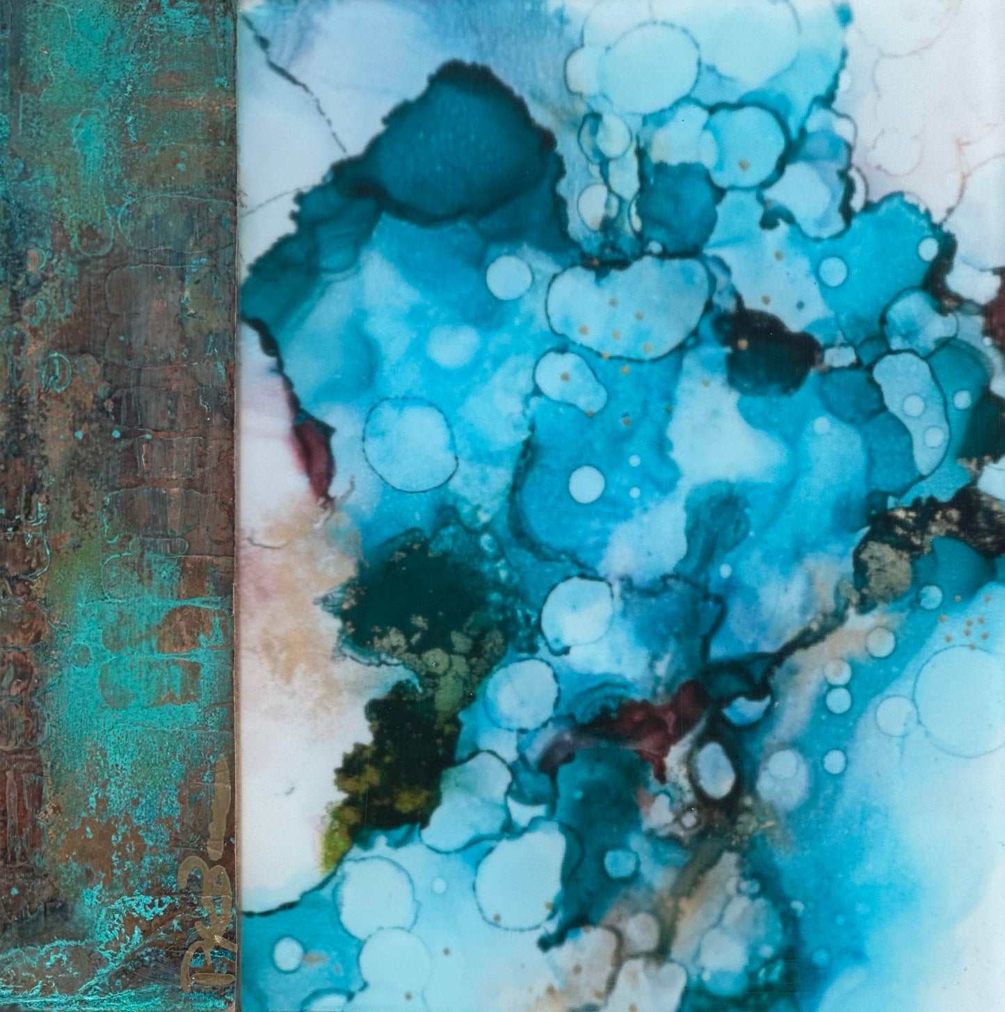 Turquoise  Floral Original Art